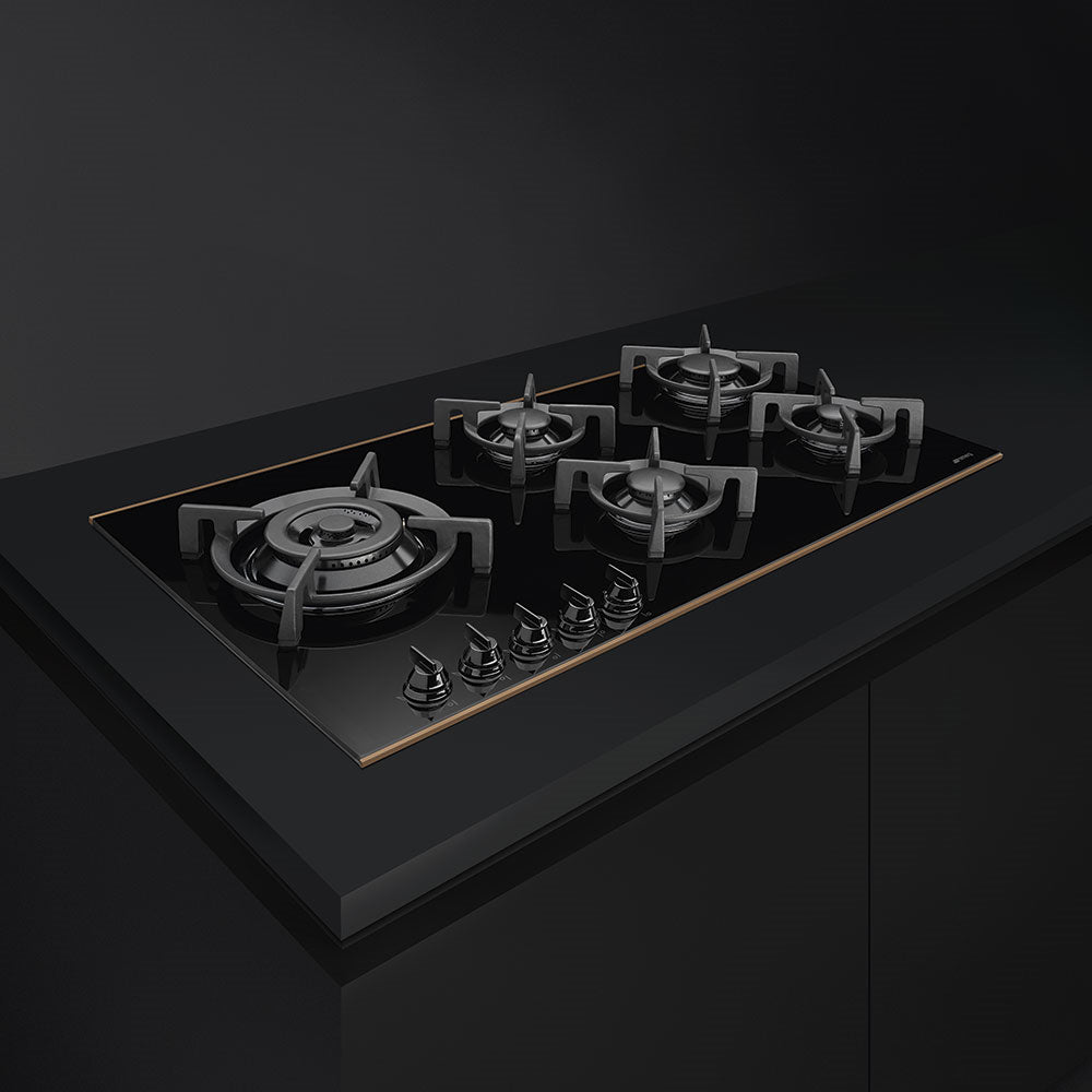 Smeg PV695LCNR 90cm Dolce Stil Novo Gas Hob, Black with Copper Trim