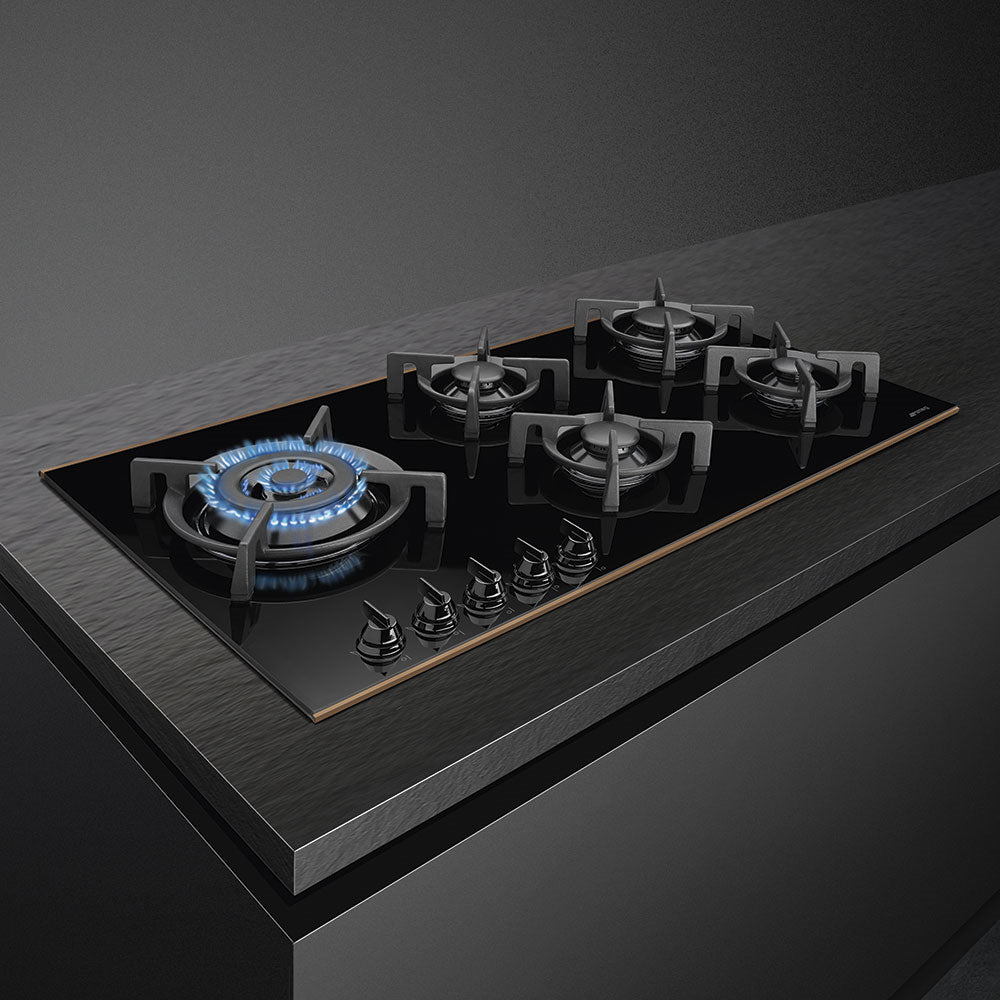 Smeg PV695LCNR 90cm Dolce Stil Novo Gas Hob, Black with Copper Trim