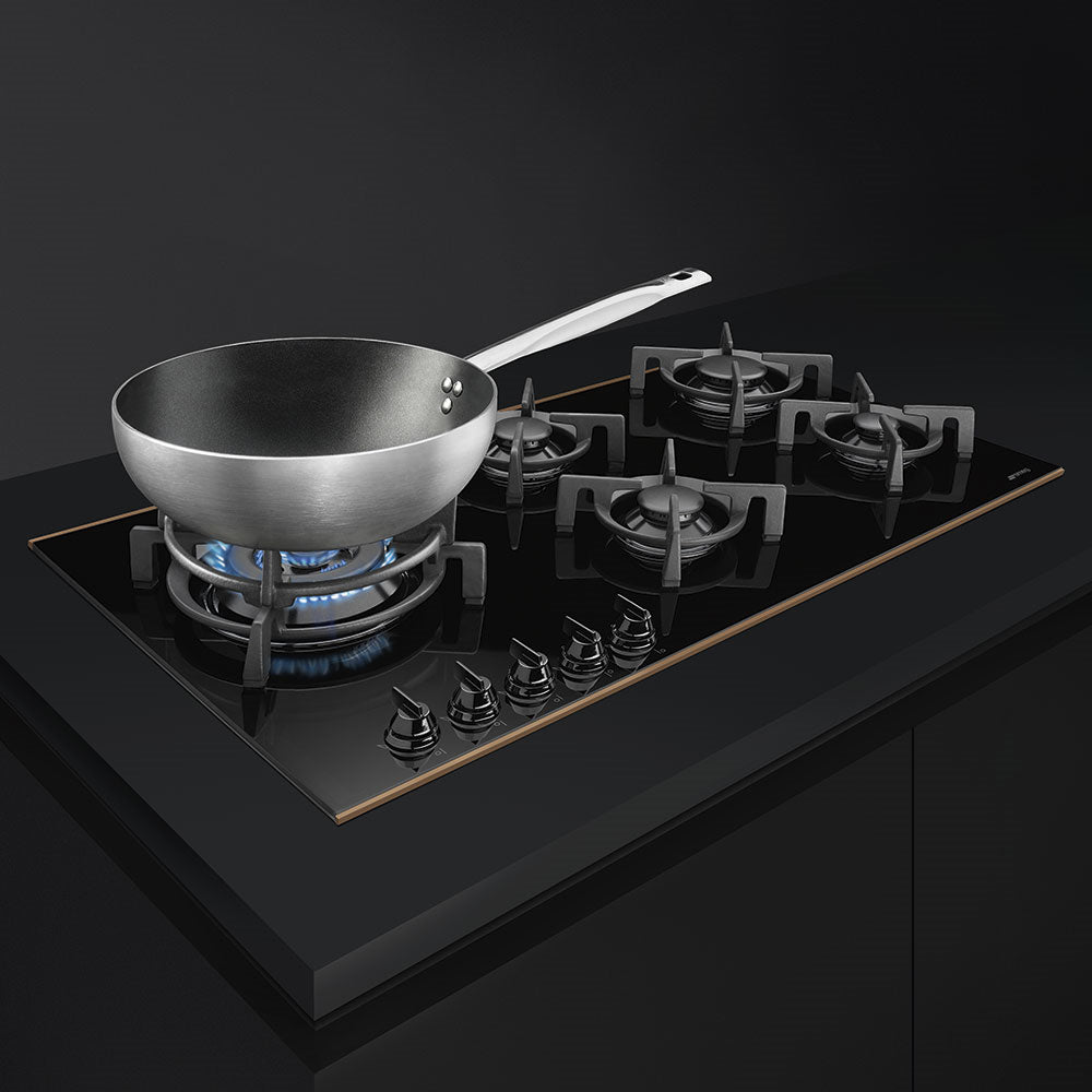 Smeg PV695LCNR 90cm Dolce Stil Novo Gas Hob, Black with Copper Trim