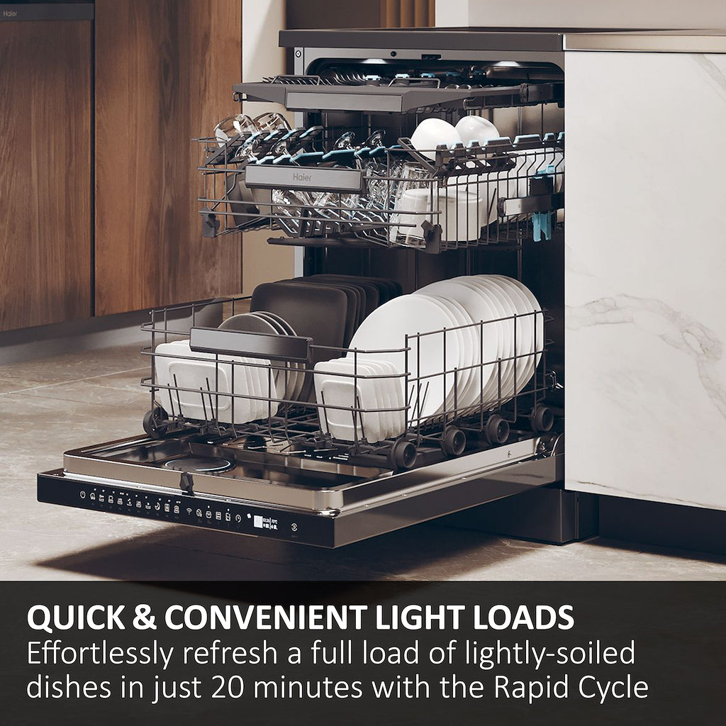 Haier XF 5C7M0W-80 Freestanding 60cm 15 Place Dishwasher with C Energy Rating - White