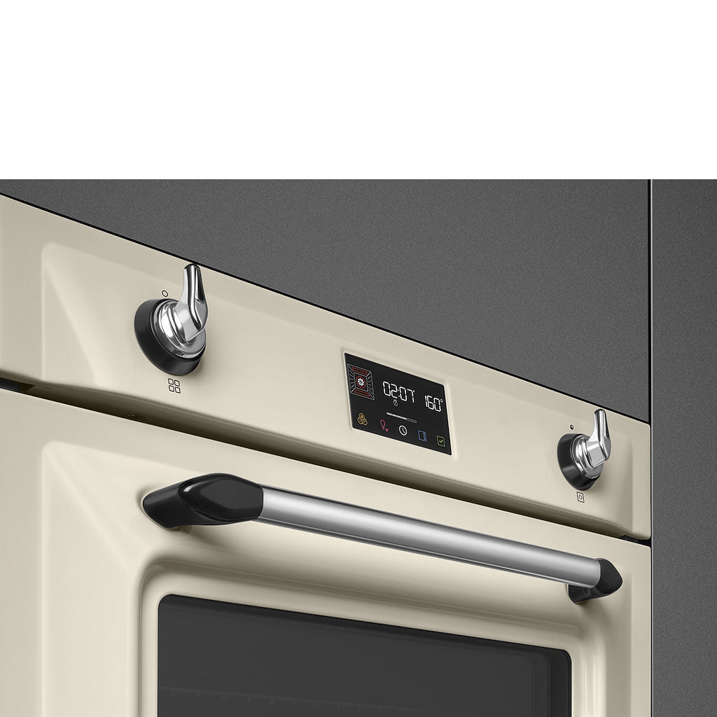 Smeg SOP6902S2PP 60cm Victoria Pyrolytic SteamOne Single Oven, Cream