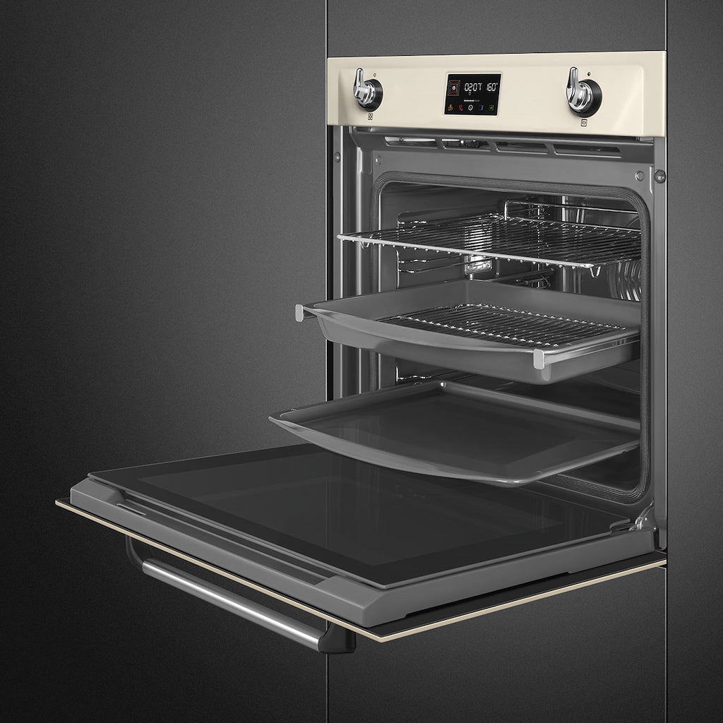 Smeg SOP6902S2PP 60cm Victoria Pyrolytic SteamOne Single Oven, Cream