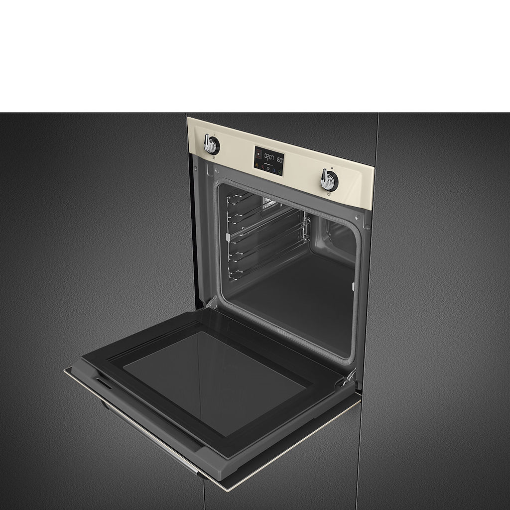 Smeg SOP6902S2PP 60cm Victoria Pyrolytic SteamOne Single Oven, Cream