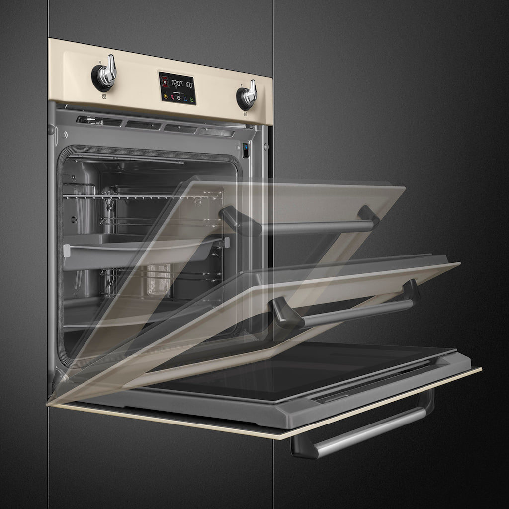 Smeg SOP6902S2PP 60cm Victoria Pyrolytic SteamOne Single Oven, Cream