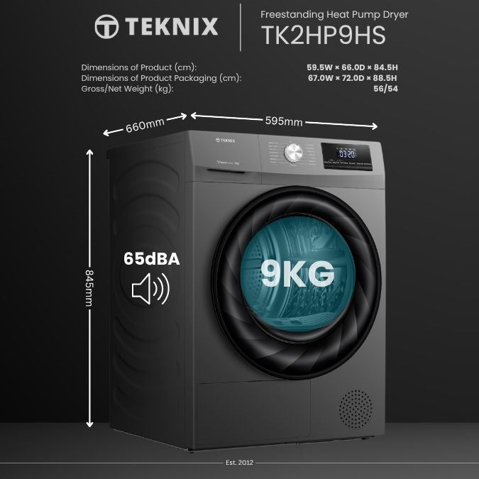 Teknix TK2HP9HS 9kg Heat Pump Tumble Dryer - Titanium