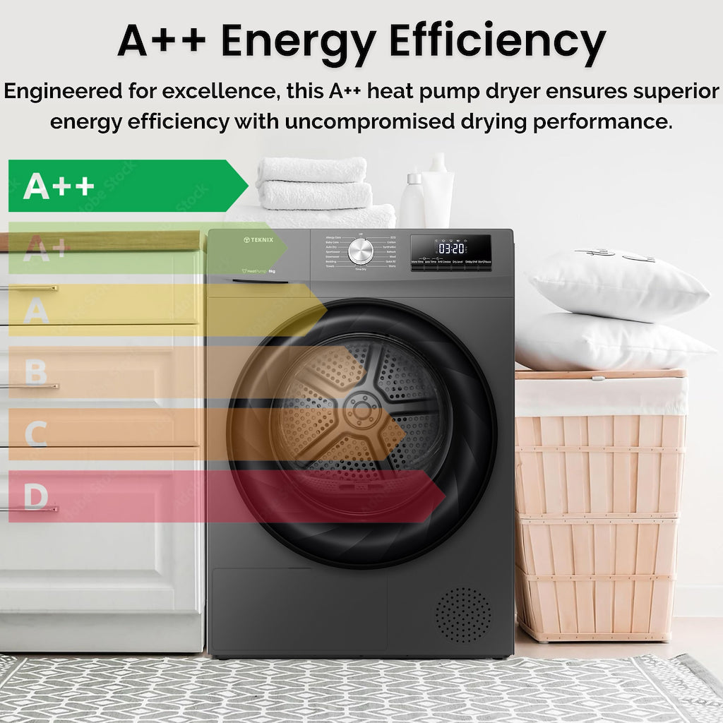 Teknix TK2HP9HS 9kg Heat Pump Tumble Dryer - Titanium
