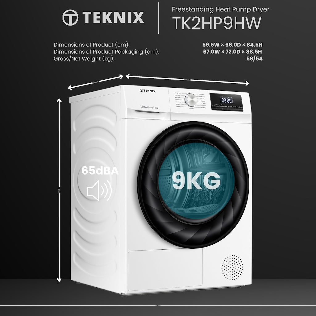 Teknix TK2HP9HW 9kg Heat Pump Tumble Dryer - White