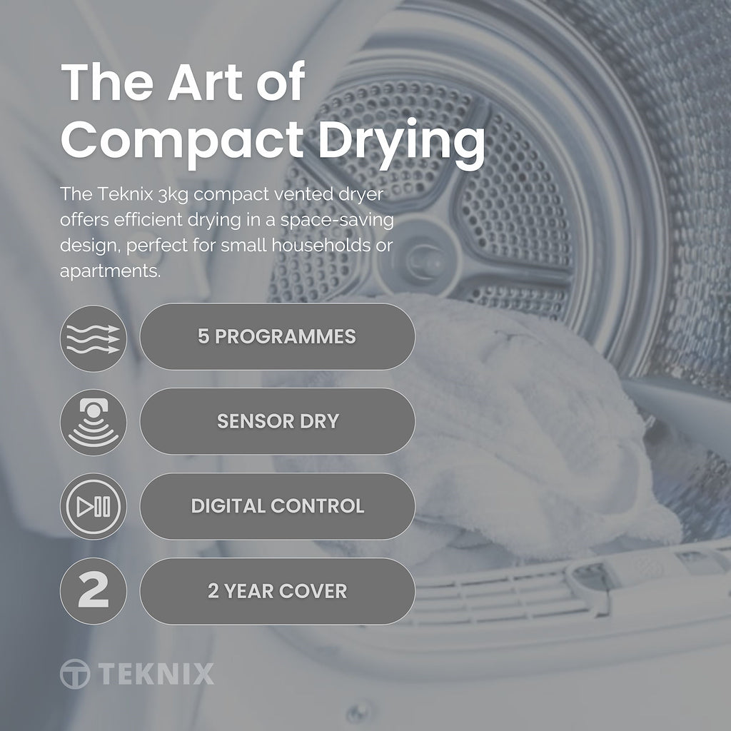 Teknix TK2V3W Compact 3kg Vented Tumble Dryer - White