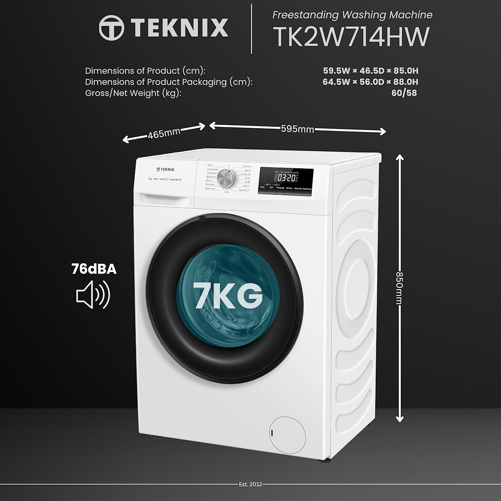 Teknix TK2W714HW 7kg Washing Machine with 1400rpm Spin - White