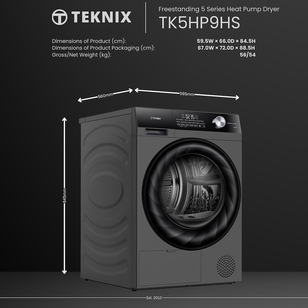 Teknix TK5HP9HS 5 Series 9kg Heat Pump Tumble Dryer - Titanium