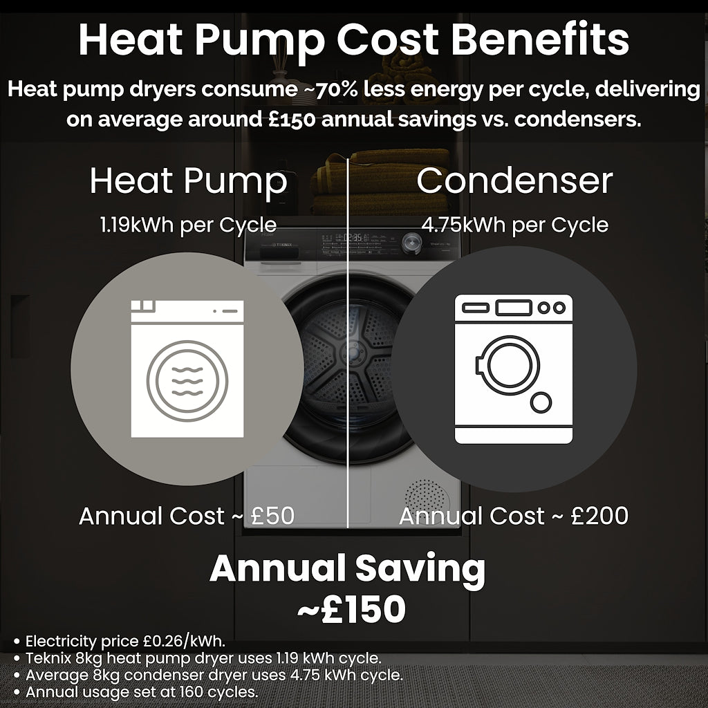 Teknix TKHP8HS 8kg Heat Pump Tumble Dryer - Titanium