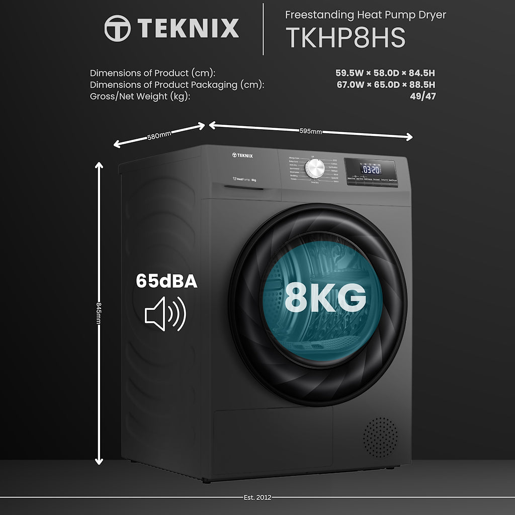 Teknix TKHP8HS 8kg Heat Pump Tumble Dryer - Titanium