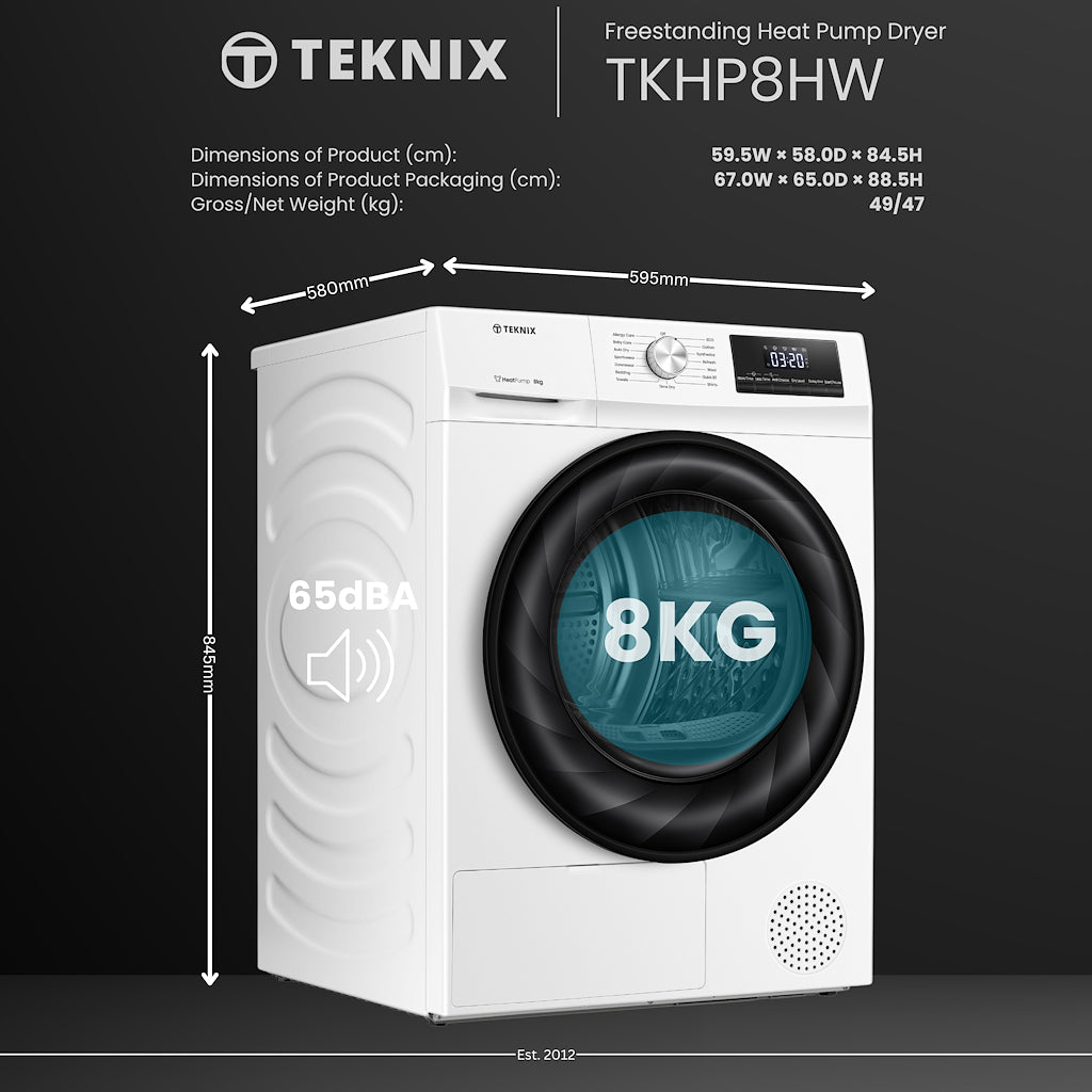 Teknix TKHP8HW 8kg Heat Pump Tumble Dryer - White