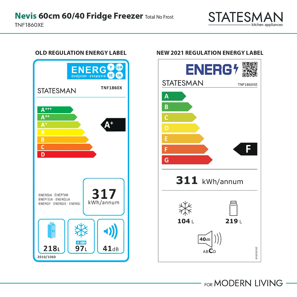 Statesman TNF1860XE 60cm 60/40 TNF Fridge Freezer
