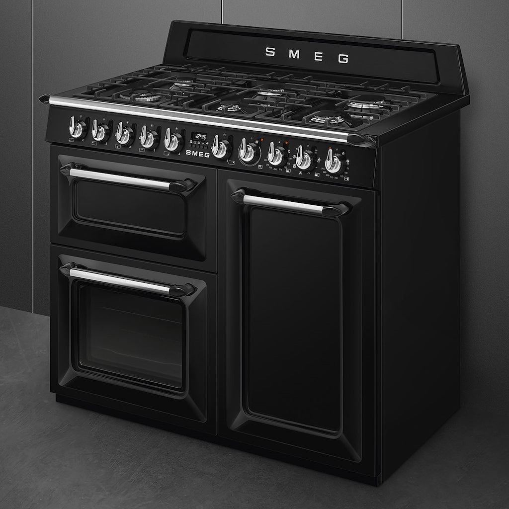 Smeg TR103BL 100cm Victoria Dual Fuel Range Cooker, Black