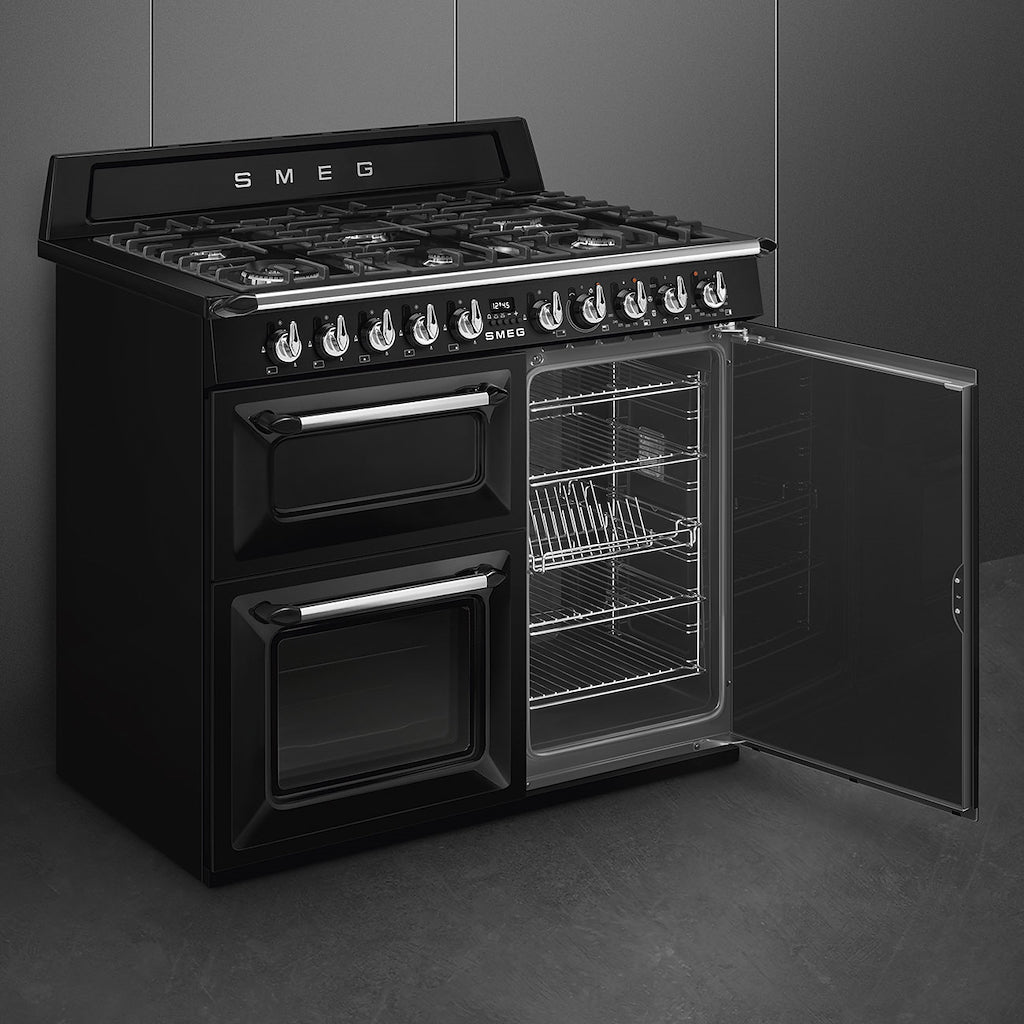 Smeg TR103BL 100cm Victoria Dual Fuel Range Cooker, Black