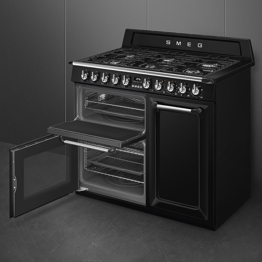 Smeg TR103BL 100cm Victoria Dual Fuel Range Cooker, Black