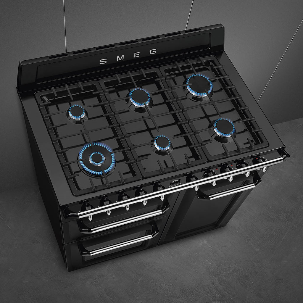 Smeg TR103BL 100cm Victoria Dual Fuel Range Cooker, Black