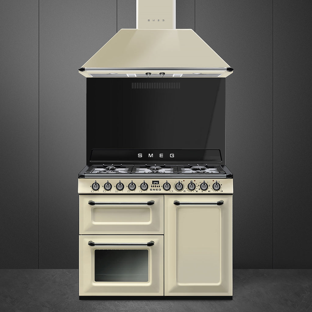 Smeg TR103P 100cm Victoria Dual Fuel Range Cooker, Cream