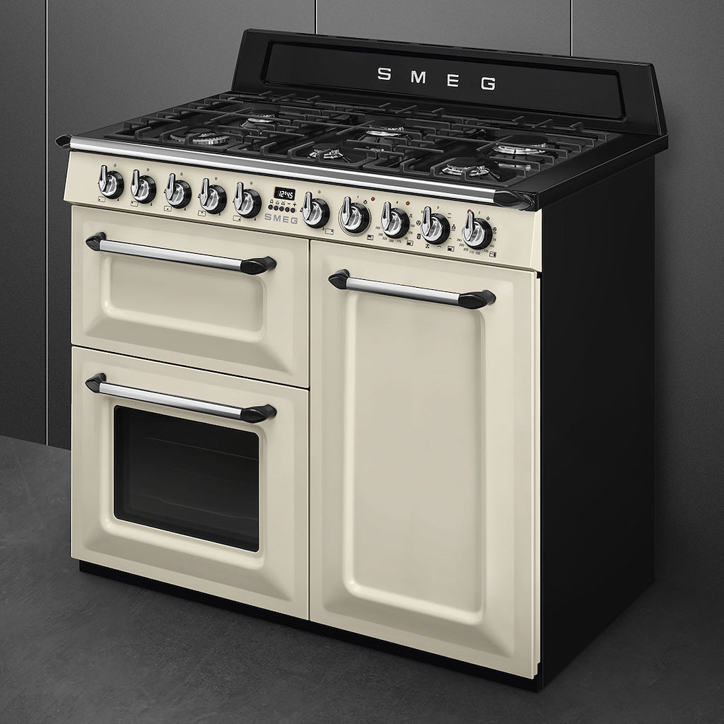 Smeg TR103P 100cm Victoria Dual Fuel Range Cooker, Cream