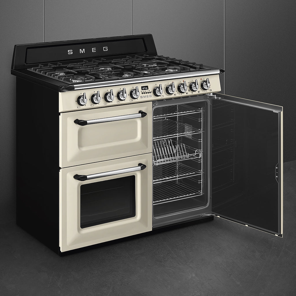 Smeg TR103P 100cm Victoria Dual Fuel Range Cooker, Cream