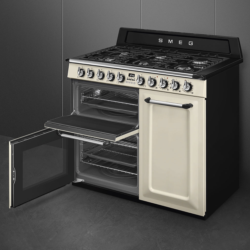 Smeg TR103P 100cm Victoria Dual Fuel Range Cooker, Cream