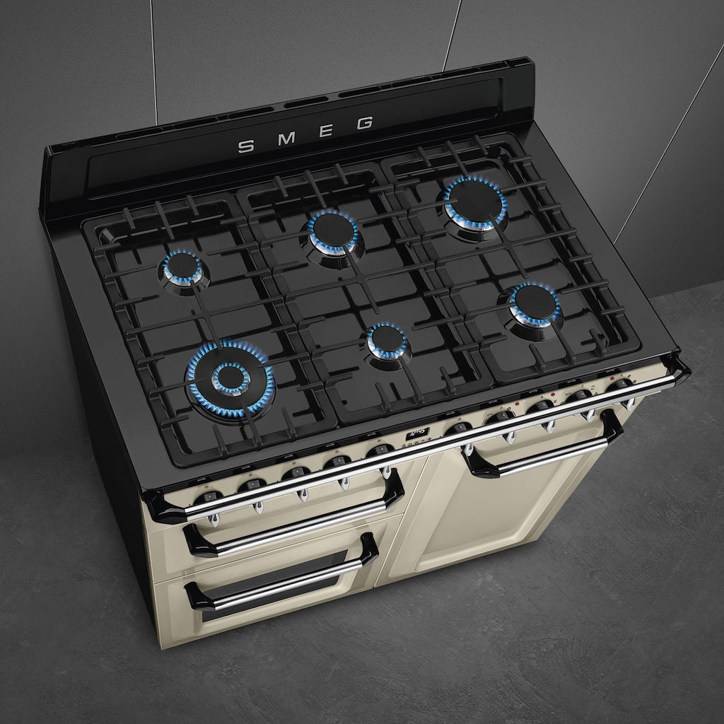 Smeg TR103P 100cm Victoria Dual Fuel Range Cooker, Cream