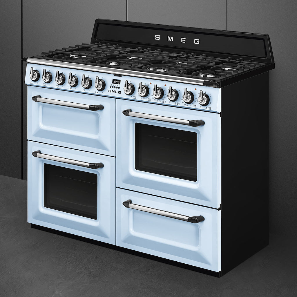 Smeg TR4110AZ 110cm Victoria Dual Fuel Range Cooker, Pastel Blue