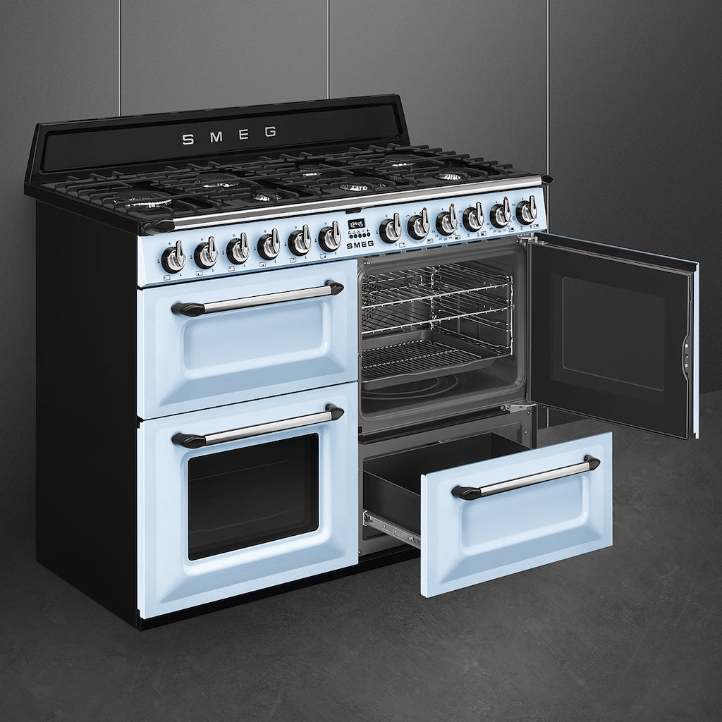 Smeg TR4110AZ 110cm Victoria Dual Fuel Range Cooker, Pastel Blue