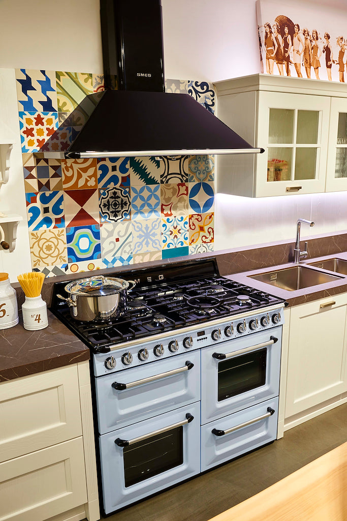 Smeg TR4110AZ 110cm Victoria Dual Fuel Range Cooker, Pastel Blue