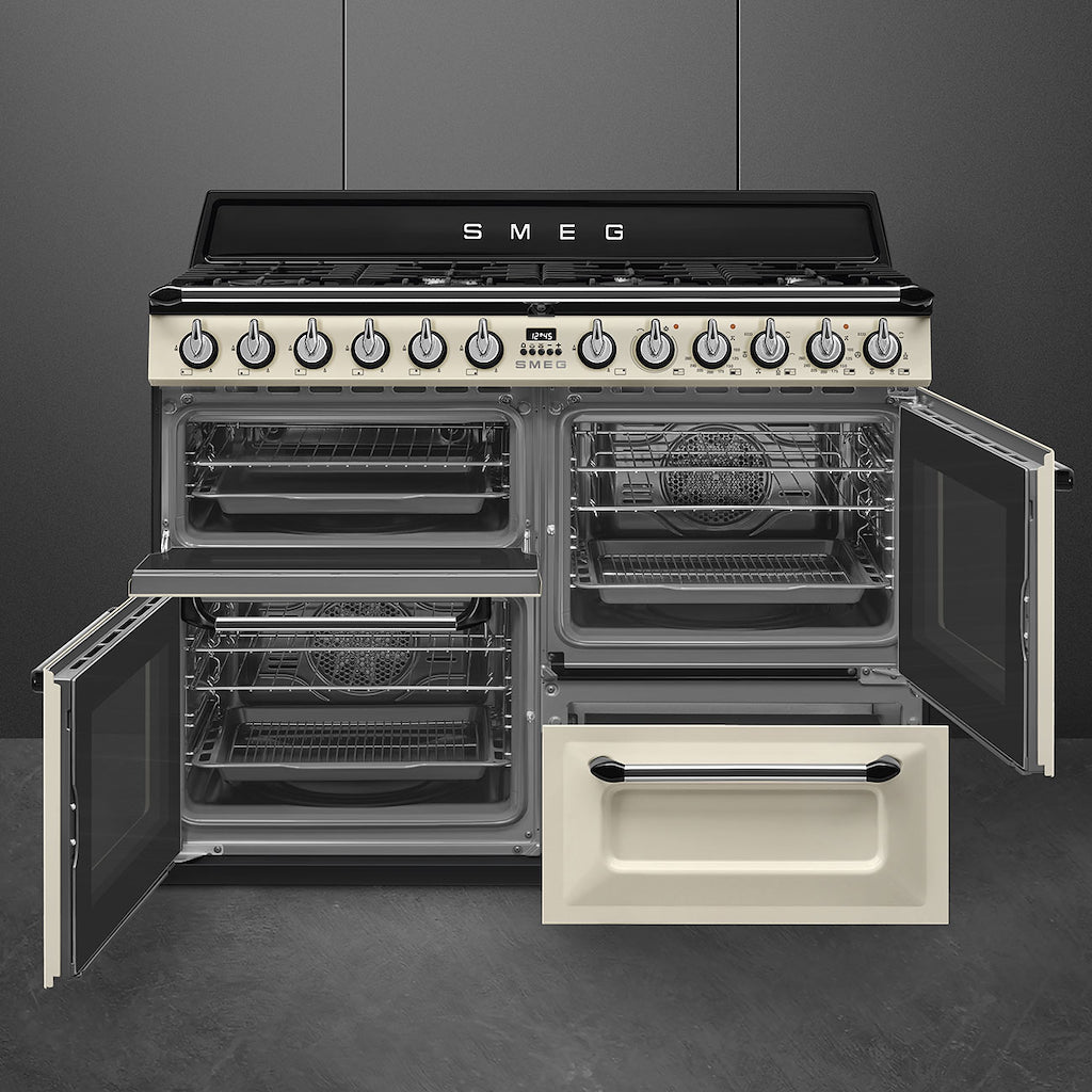 Smeg TR4110P1 110cm Victoria Dual Fuel Range Cooker, Cream