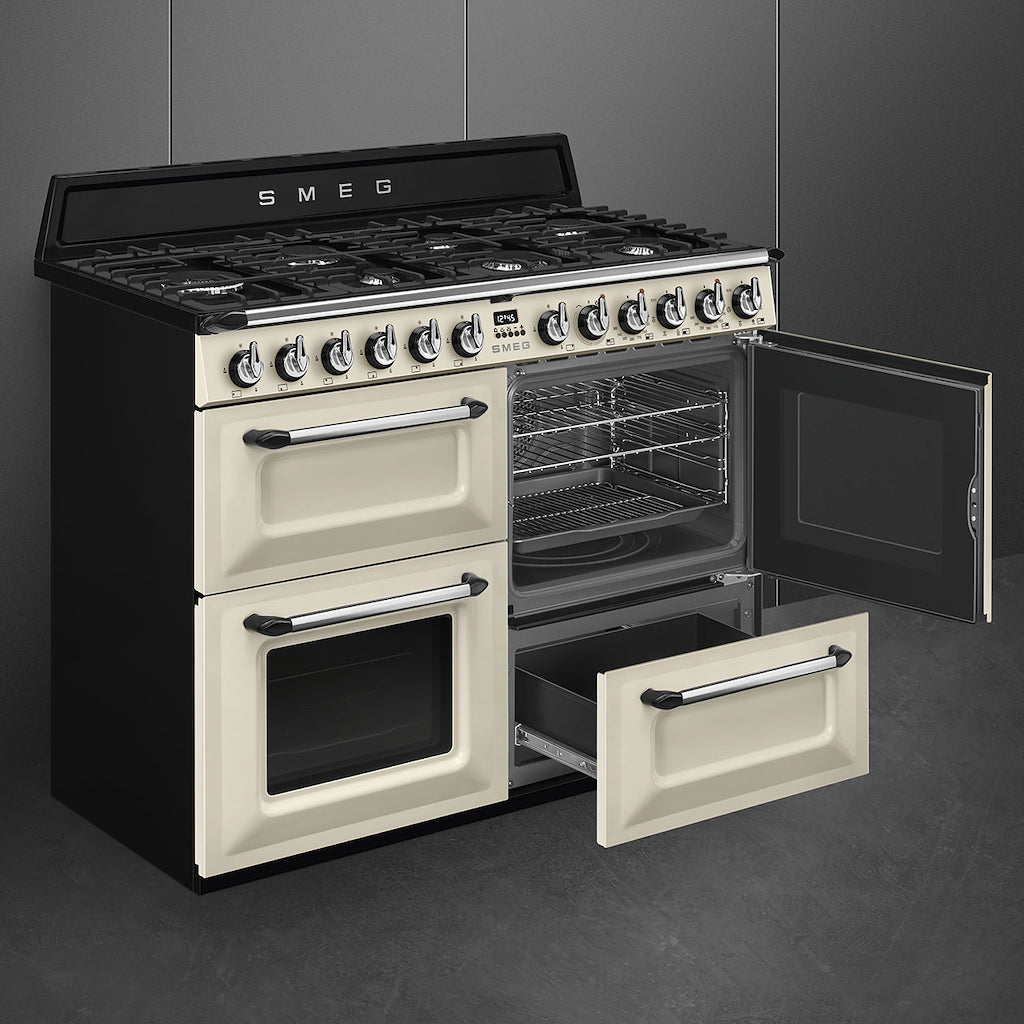 Smeg TR4110P1 110cm Victoria Dual Fuel Range Cooker, Cream