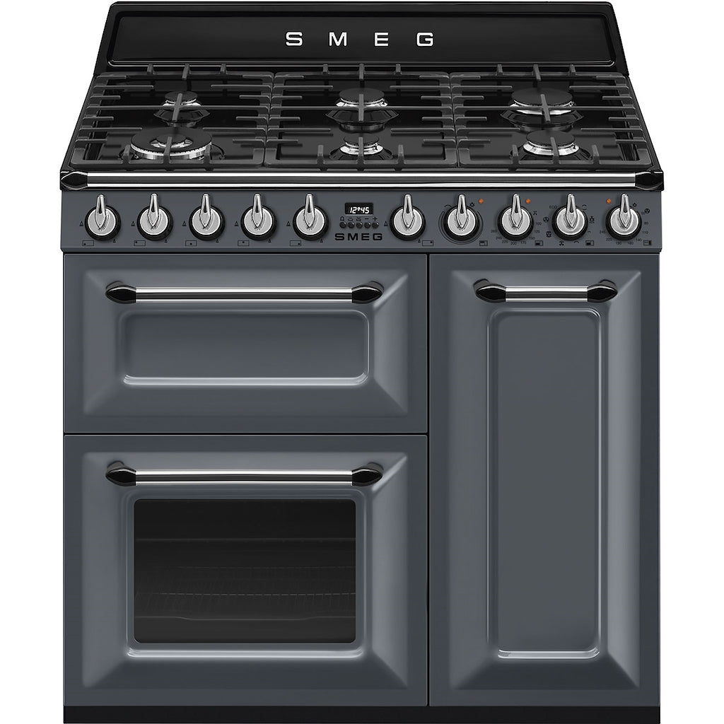 Smeg TR93GR 90cm Victoria Dual Fuel Range Cooker, Slate Grey