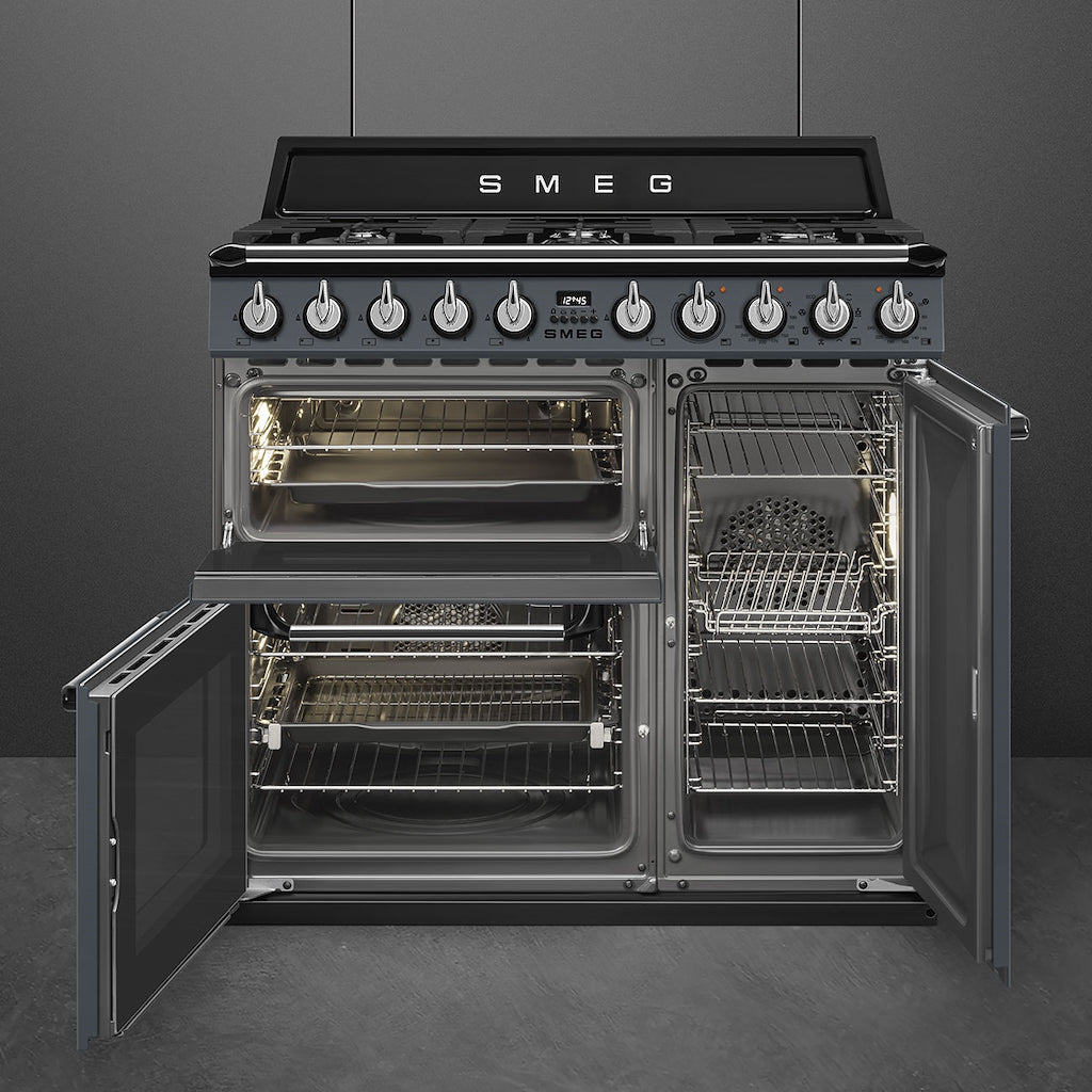 Smeg TR93GR 90cm Victoria Dual Fuel Range Cooker, Slate Grey