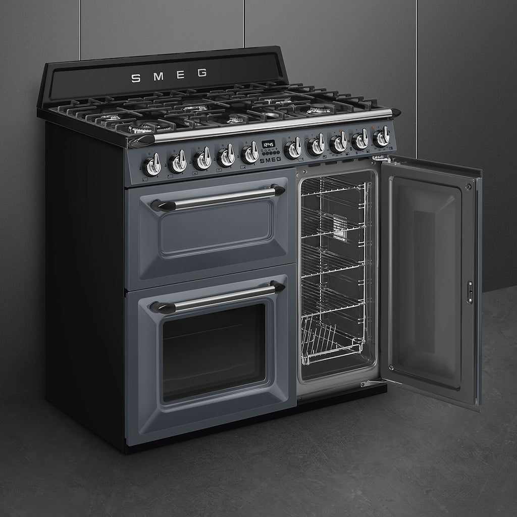 Smeg TR93GR 90cm Victoria Dual Fuel Range Cooker, Slate Grey