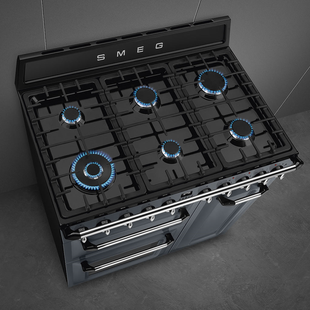 Smeg TR93GR 90cm Victoria Dual Fuel Range Cooker, Slate Grey