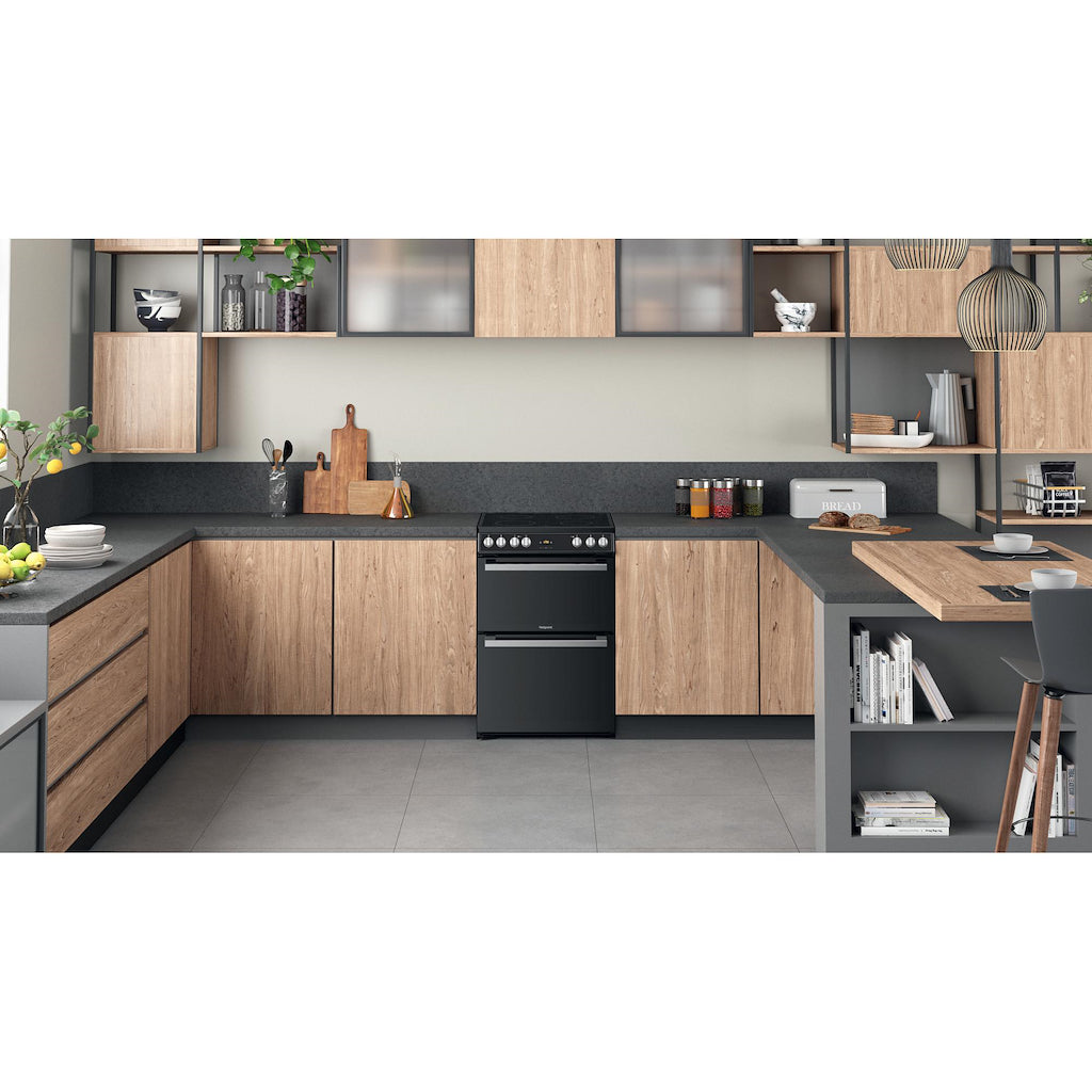 Hotpoint HDT67V9H2CB/UK Ceramic Double Cooker - Black