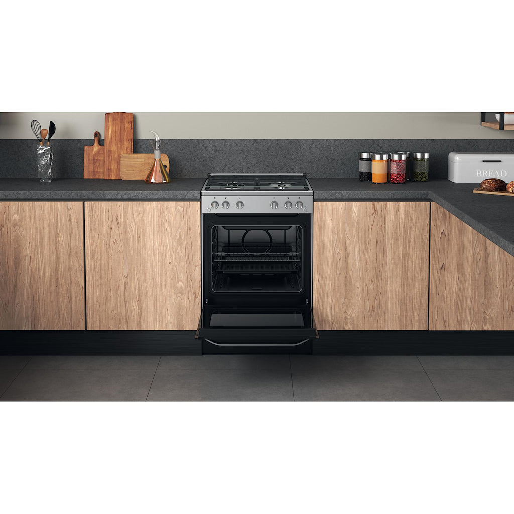 Hotpoint HS67G2PMX/UK Gas Single Cooker - Silver