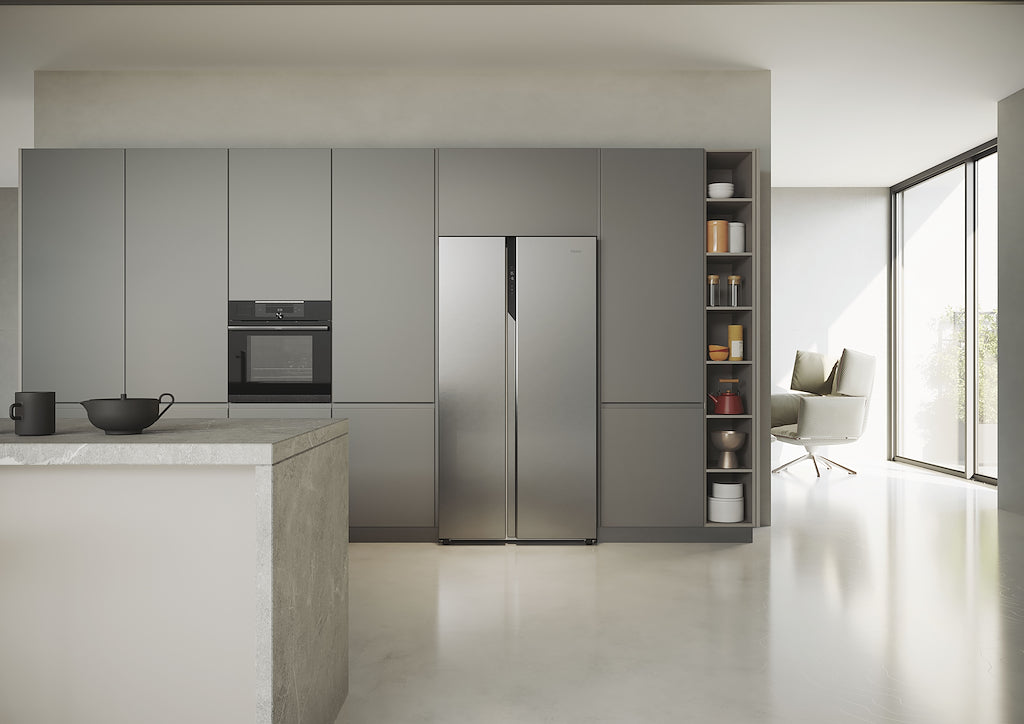 Haier HSR5918DNMP 90cm American Style Side-by-Side Fridge Freezer - Platinum Inox