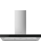 Smeg KBT9L4VN 90cm Chimney Hood, Stainless Steel with Black Glass Facia Auto