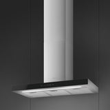 Smeg KBT9L4VN 90cm Chimney Hood, Stainless Steel with Black Glass Facia Auto