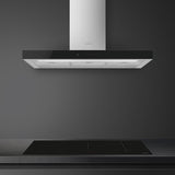 Smeg KBT9L4VN 90cm Chimney Hood, Stainless Steel with Black Glass Facia Auto