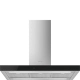Smeg KBTI9L4VN 90cm Island Hood, Stainless Steel with Black Glass Facia Auto
