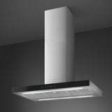 Smeg KBTI9L4VN 90cm Island Hood, Stainless Steel with Black Glass Facia Auto