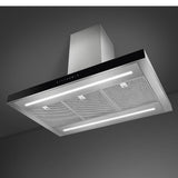 Smeg KBTI9L4VN 90cm Island Hood, Stainless Steel with Black Glass Facia Auto