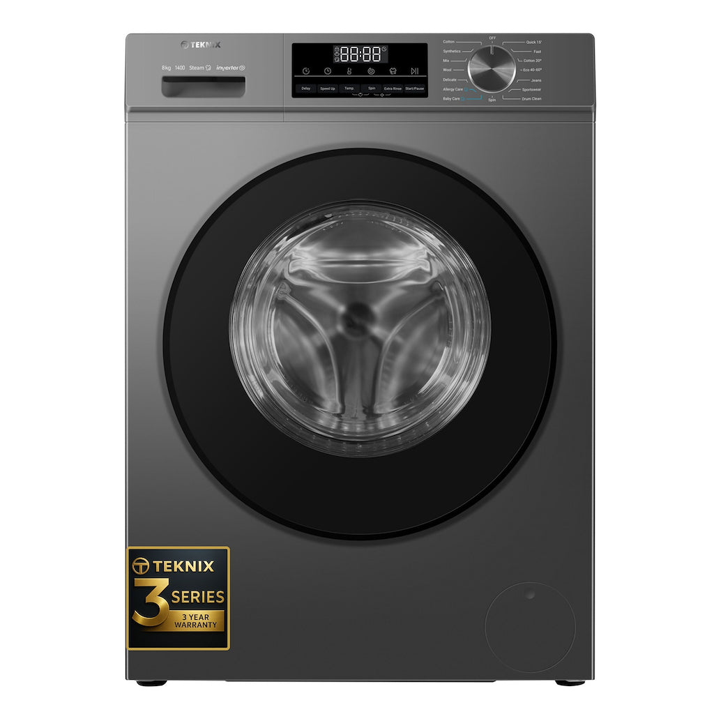 Teknix TK3W814XS 3 Series 8kg Washing Machine with 1400rpm Spin - Titanium